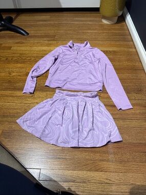 Girls' Lilac Tennis Matching Set - Long Sleeve Top & Tennis Skort